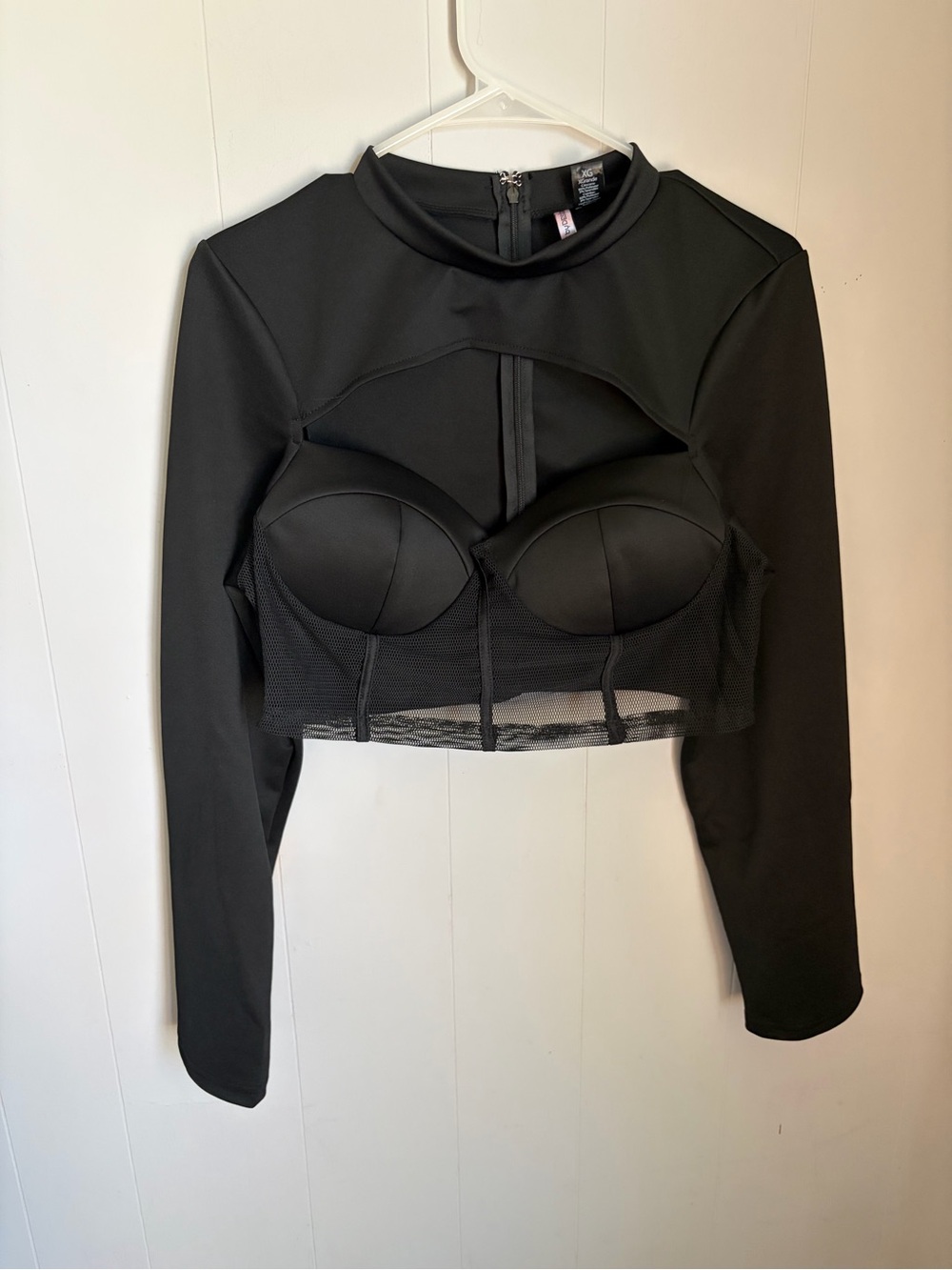 Source Unknown Black Long-Sleeve Cutout Bustier Crop Top